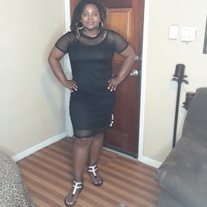 Plus Size Real Love Graphic Fishnet Dress